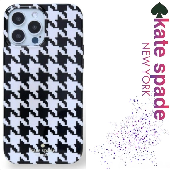 NWT KATE SPADE Houndstooth Printed Resin I-Phone 13 Pro Case! - Picture 1 of 6